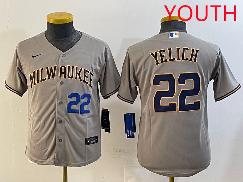 Youth Milwaukee Brewers #22 Yelich Grey Game 2025 Nike MLB Jersey style 5->youth nfl jersey->Youth Jersey